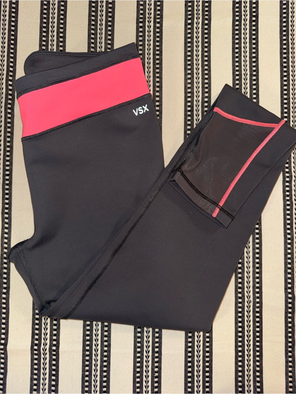 Victoria’s Secret VSX Gray Knockout Leggings with Coral Pink Waistband, M, NWOT